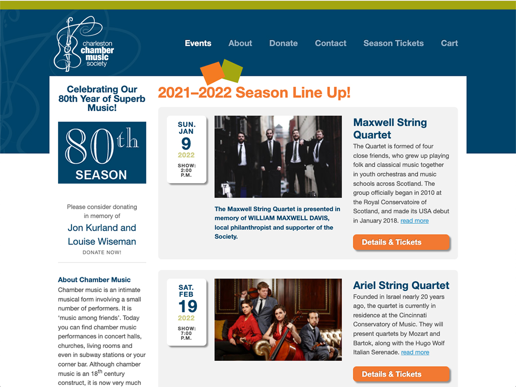 Screenshot of Charleston Chamber website