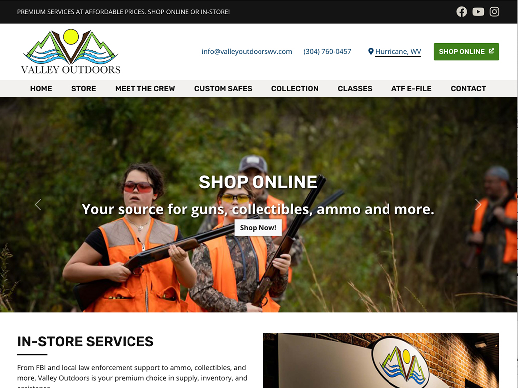 Screenshot of Valley Outdoors website